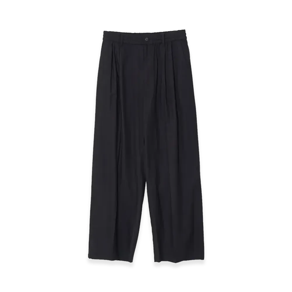 YOKE Rayon Polyester Brushed Twill 2Pleated Easy Trousers "Black"