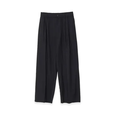 YOKE Rayon Polyester Brushed Twill 2Pleated Easy Trousers "Black"