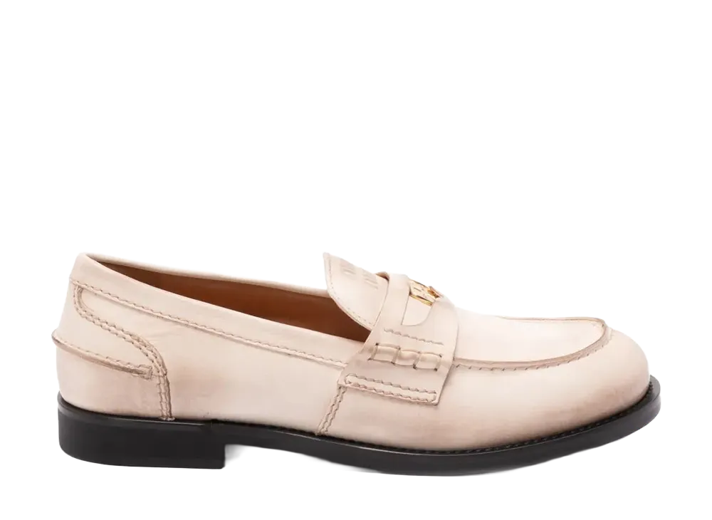 MIU MIU Women's Waxed Leather Loafers "White"