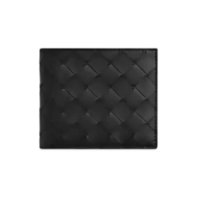 Bottega Veneta Intrecciato Bi-Fold Wallet "Black/Madder Brown"