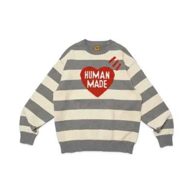HUMAN MADE Striped Heart Knit Sweater "Gray"