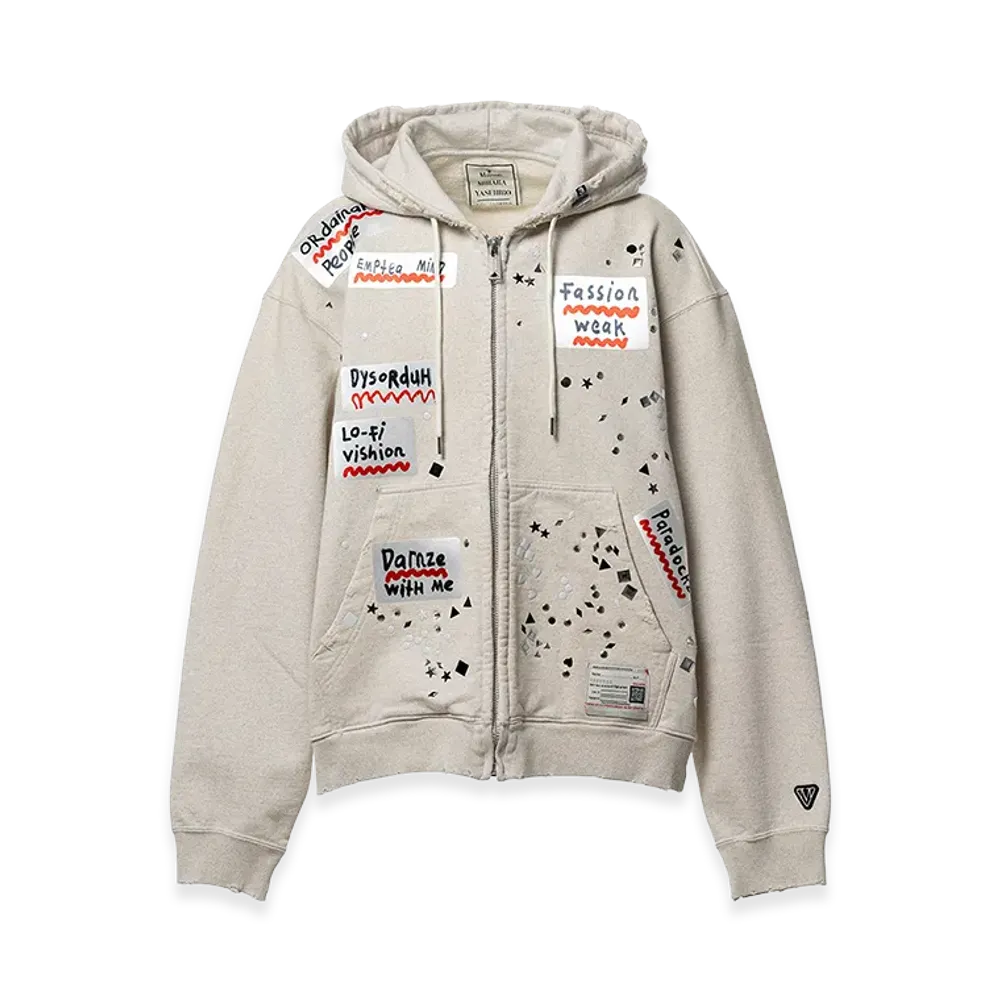 Maison MIHARA YASUHIRO Embellished Sticker Zip-Up Hoodie "White"