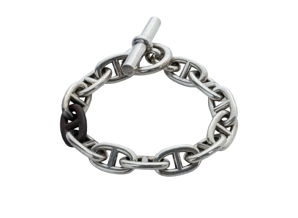 Hermes Chaine d'Ancre Leather Mix (Brown) TGM Bracelet "Silver/Bronze"