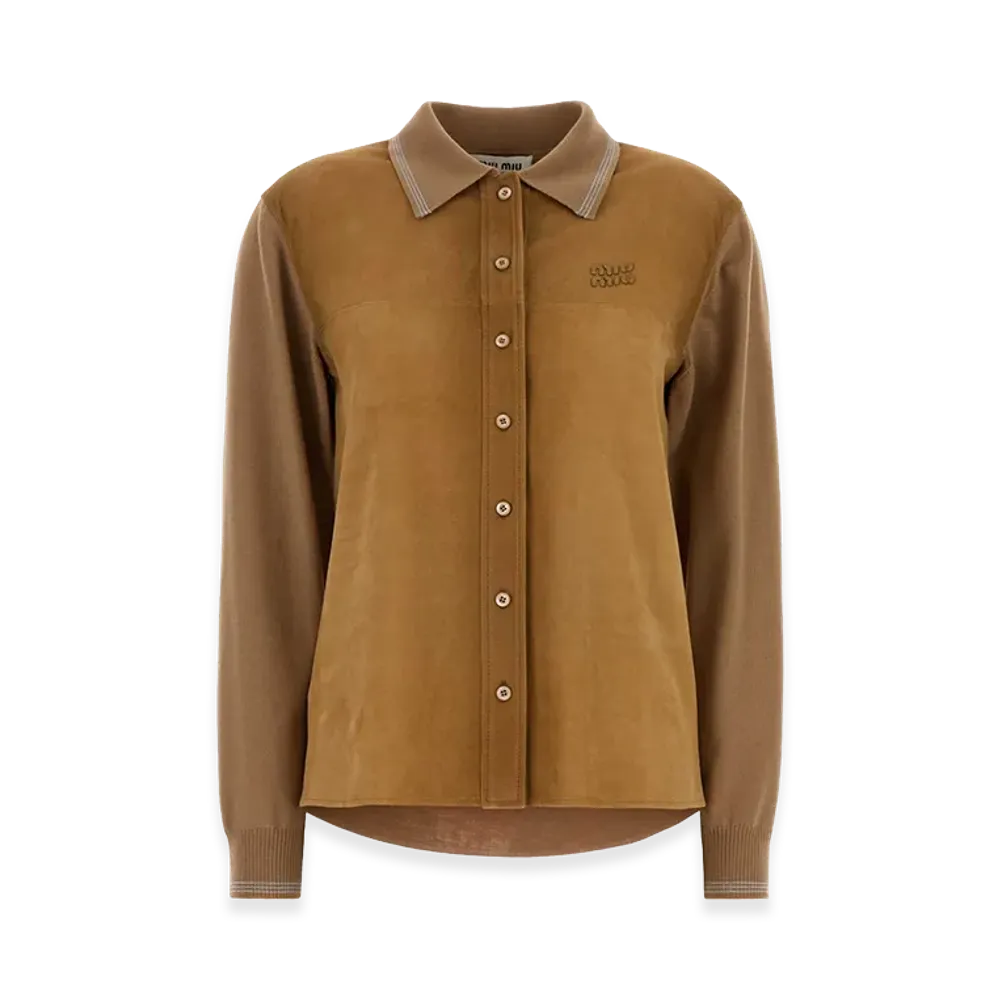 MIU MIU Women's Wool And Suede Cardigan "Camel"