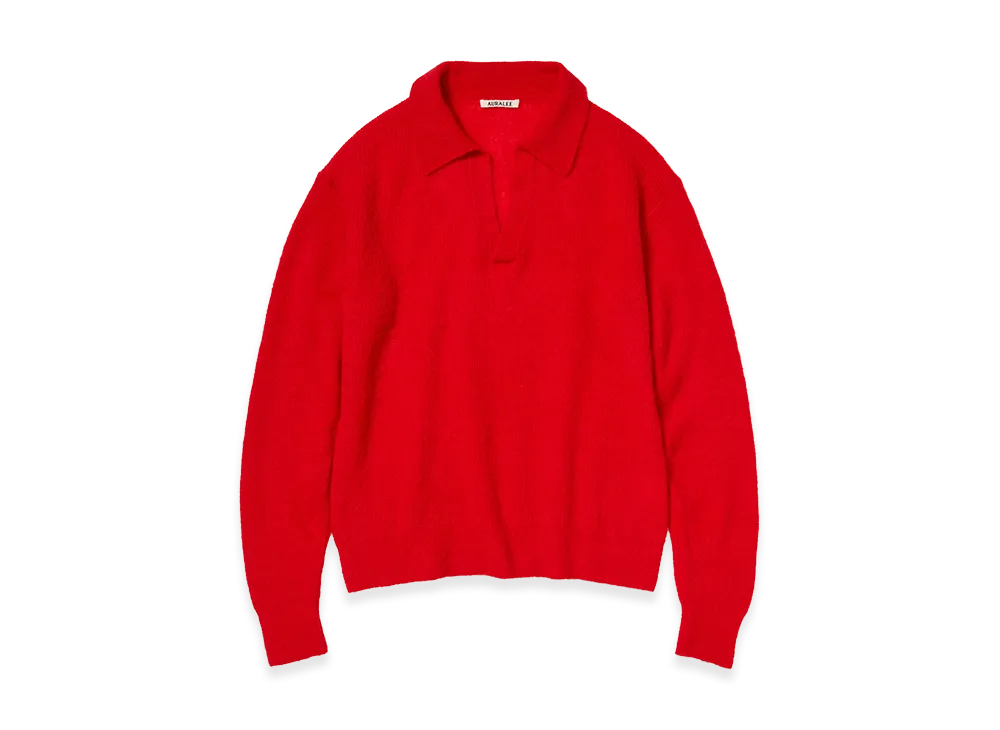 AURALEE Baby Suri Alpaca Sheer Knit Skipper Polo "Red"