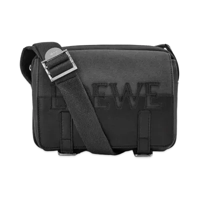 LOEWE Signature XS Military Messenger Bag In Canvas And Classic Calfskin "Anthracite/Black"