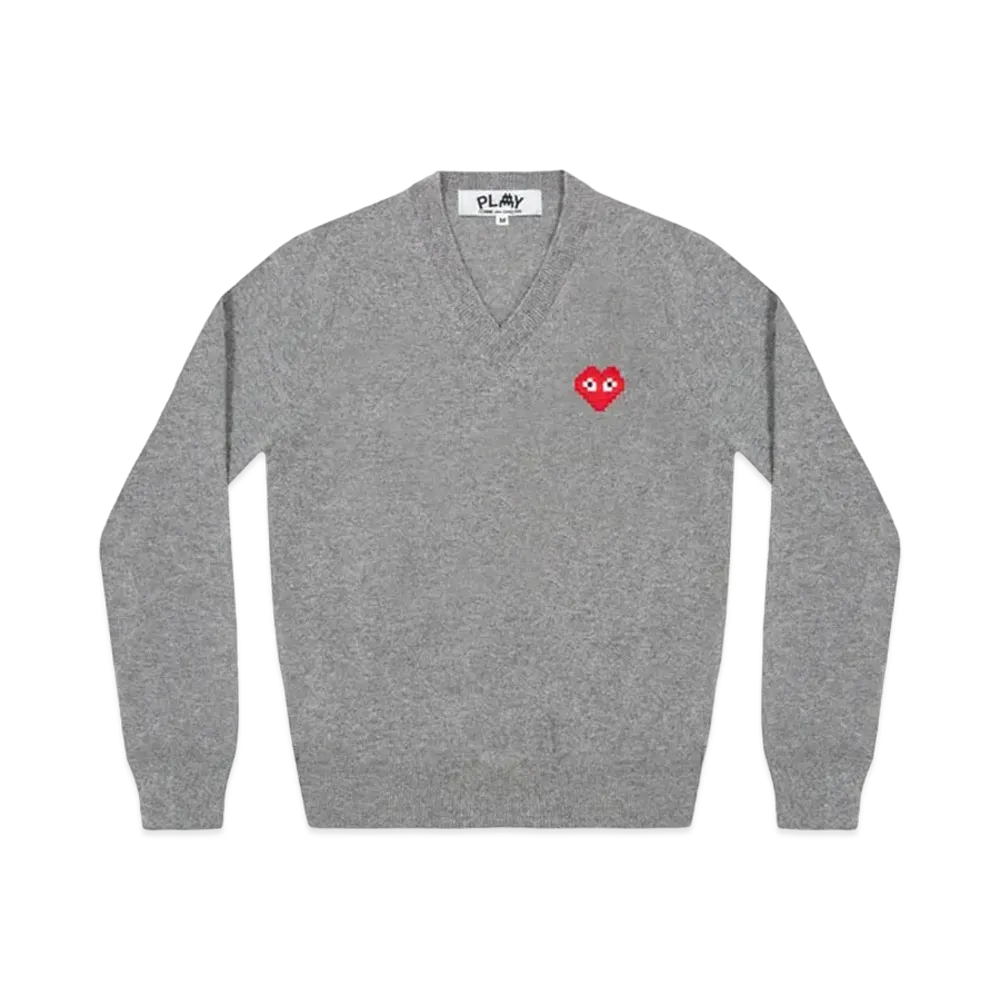 PLAY COMME des GARCONS Invader V Neck Sweater "Top Grey"