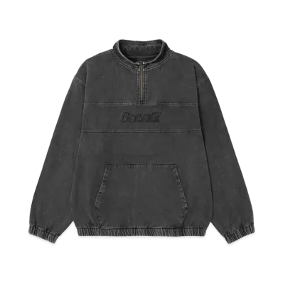 HUF Fall 24 Distressed Logo Half Zip "Black"