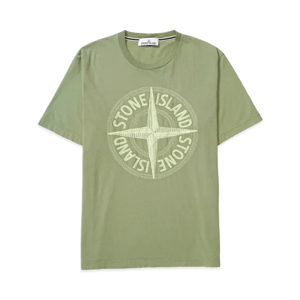 Stone Island 21580 Stitches Three Embroidery Short Sleeve T-Shirt - 23SS "Sage Green"
