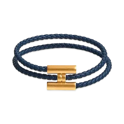 Hermes Tournis Tresse Bracelet "Navy/Gold"
