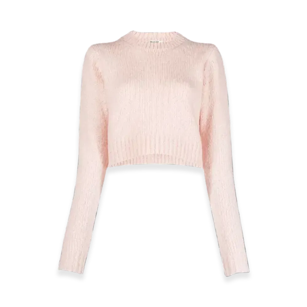 AURALEE Wool Baby Camel Brushed Yarn Knit Short Pullover "Light Pink"