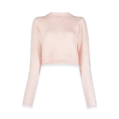 AURALEE Wool Baby Camel Brushed Yarn Knit Short Pullover "Light Pink"