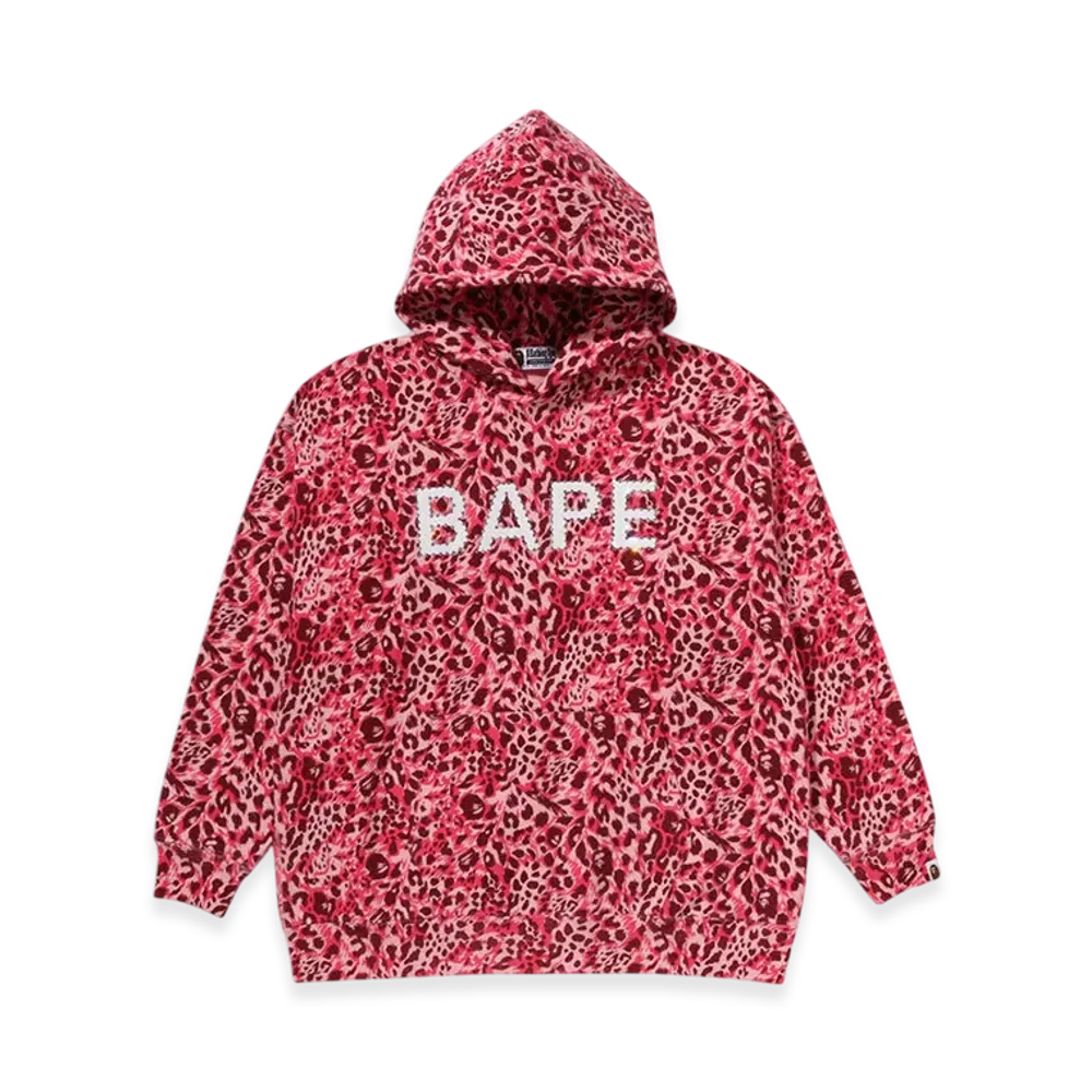 A BATHING APE Wild Leopard Pattern Crystal Bape Pullover Hoodie "Pink"