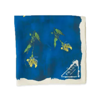 PRADA Printed Silk Twill Scarf 55 x 55 "Blue"