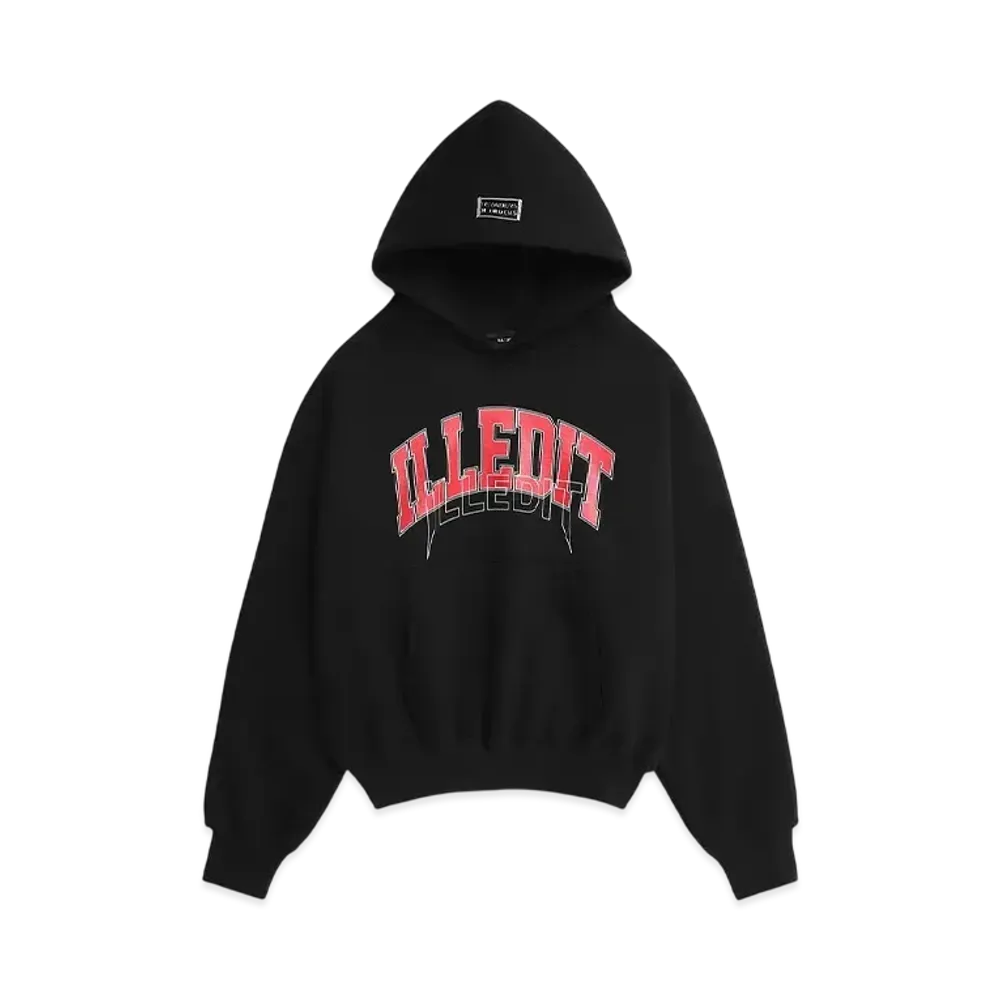ILLEDIT Illedit Arch Logo Crop Hoodie "Black Red"
