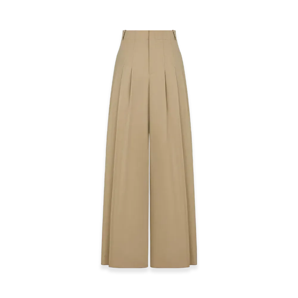 Dior Women's Pleated Flared Pants Gabardine "Beige"