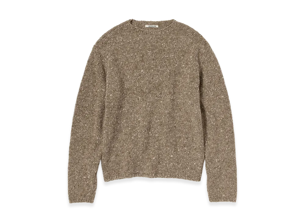 AURALEE Low-Gauge Homespun Tweed Knit P/O "Top Brown"
