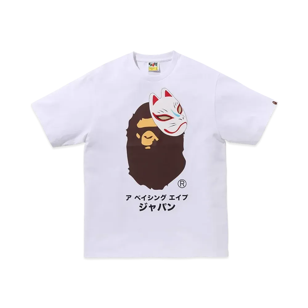 A BATHING APE Japanese Fox Mask Tee "White"