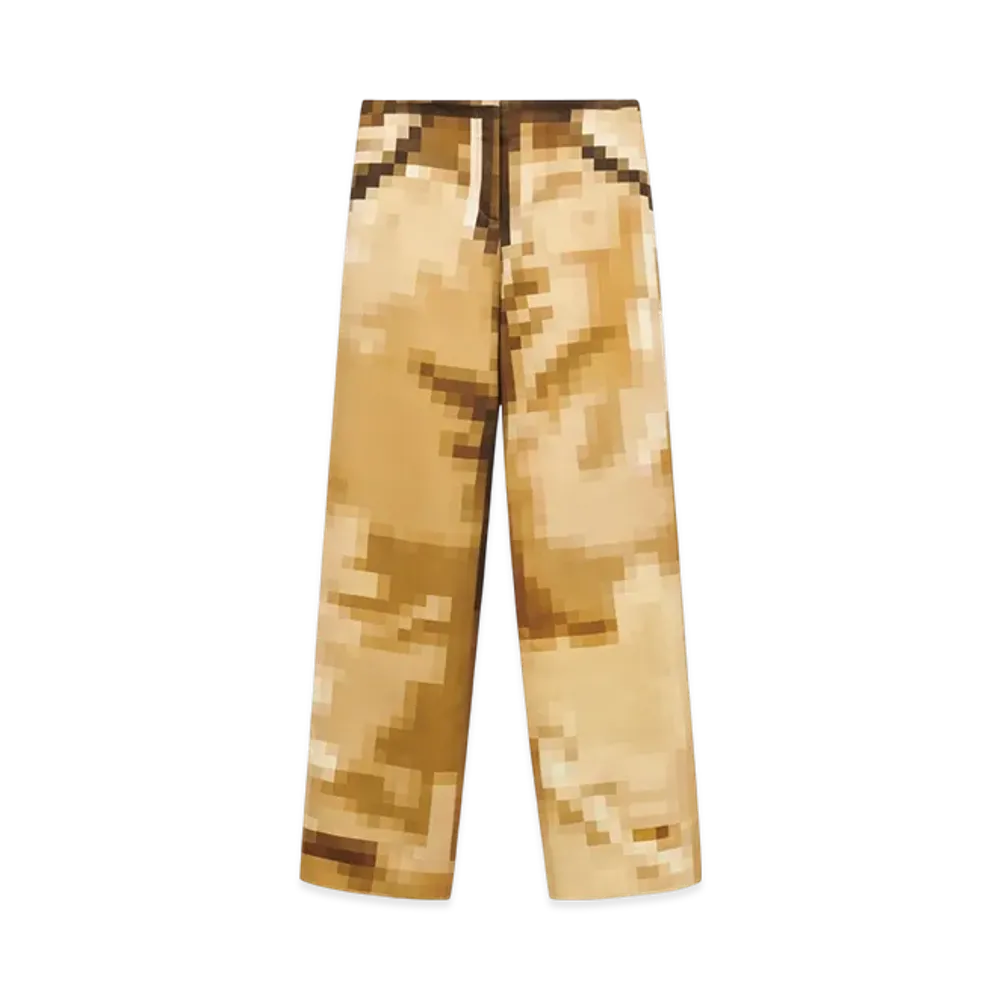 LOEWE Women's Pixelated Trousers in Duchesse Silk Satin "Camel/Multicolor"