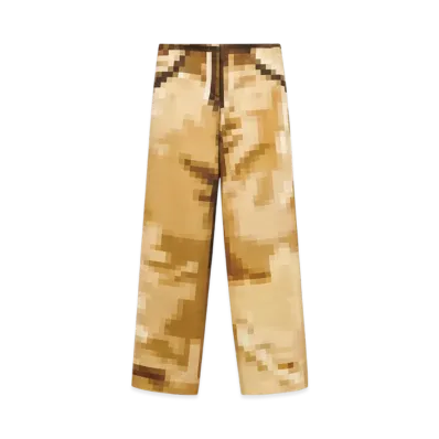 LOEWE Women's Pixelated Trousers in Duchesse Silk Satin "Camel/Multicolor"