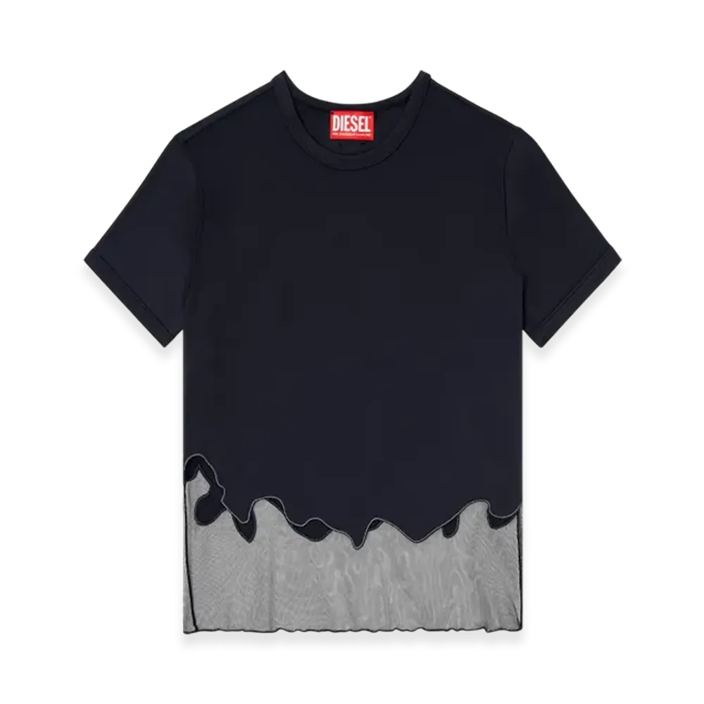 Diesel T-Inlay-R1 Nylon T-Shirt With Tulle Insert "Black"