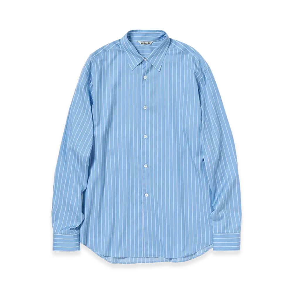 AURALEE Cotton Silk Stripe Shirt "Sax Blue Stripe"
