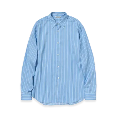 AURALEE Cotton Silk Stripe Shirt "Sax Blue Stripe"