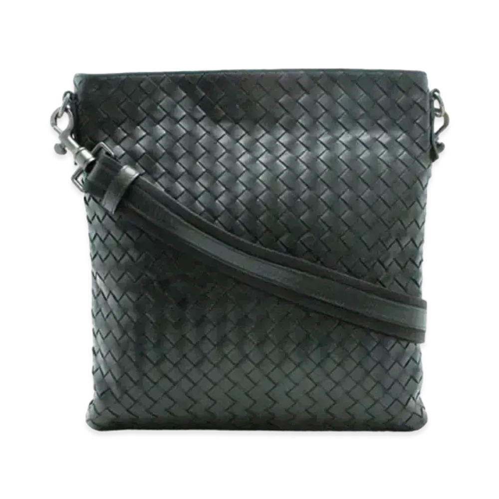 Bottega Veneta Lambskin Intrecciato Crossbody Bag "Black"