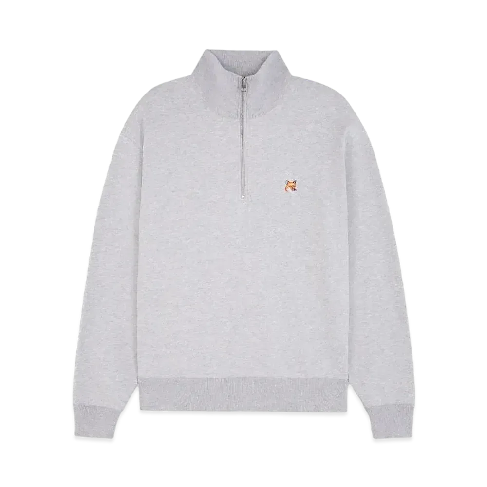 Maison Kitsune Fox Head Patch Comfort Half Zip Sweatshirt "Light Grey Melange"