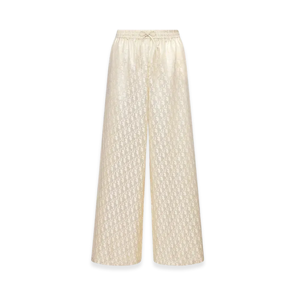 Dior Women's Or Pants Silk Twill Oblique Motif "White/Gold"