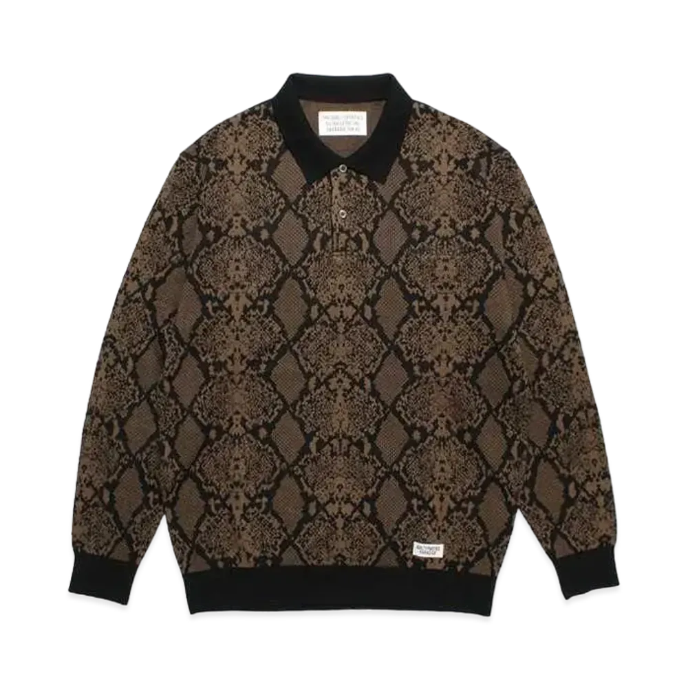 WACKO MARIA Python Knit Jacquard Polo Shirt "Brown"