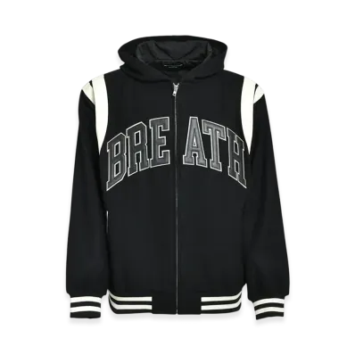 BREATH Arch Logo Hooded Varsity Jacket "Black/White"
