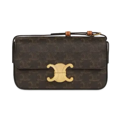 CELINE Triomphe Shoulder Bag in Triomphe canvas and Calfskin "Tan"