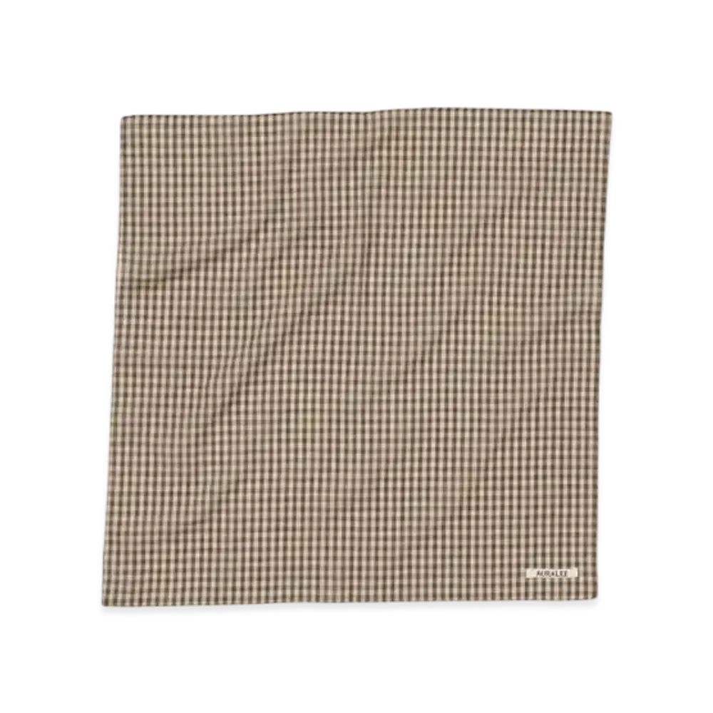 AURALEE Airy Light Cotton Check Scarf "Brown"