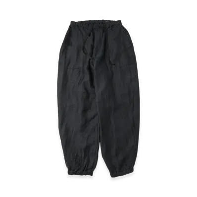 COMOLI Linen-Satin Drawstring Trousers "Black"