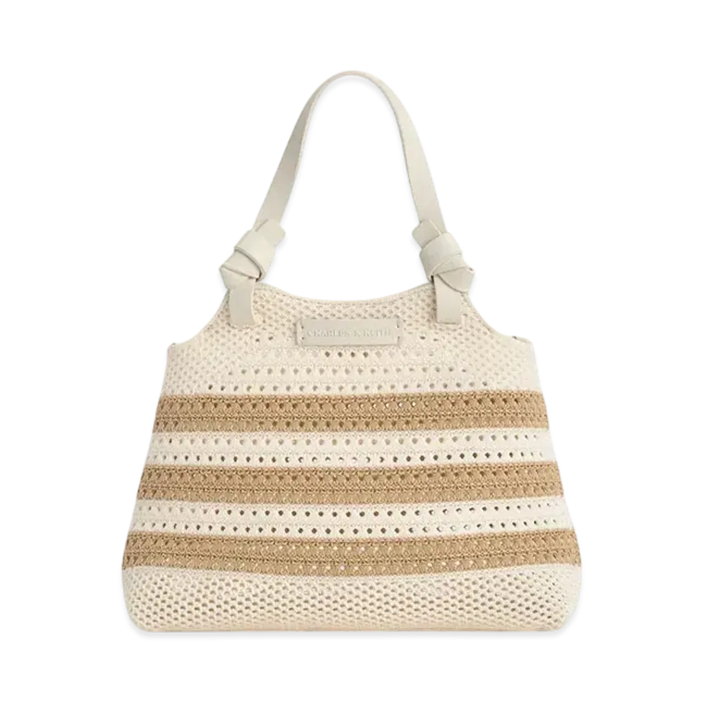 CHARLES & KEITH Knot Handle Knit Tote Bag "Sand"