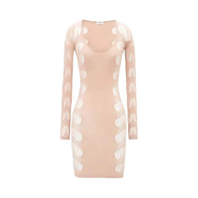 Saint Laurent Women's Dress in Ladder-Knit Jersey "Beige"