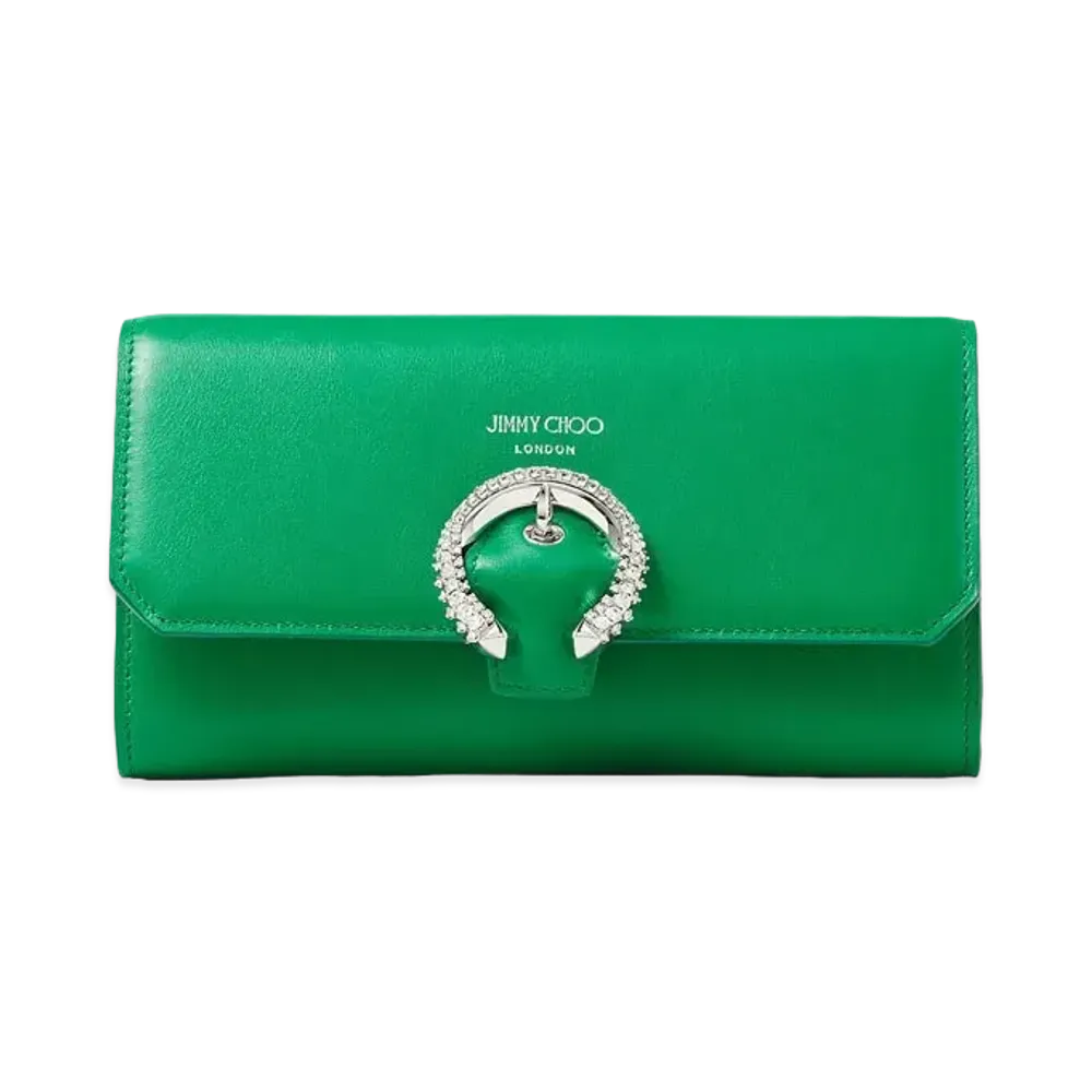 Jimmy Choo Wallet W/Chain Smooth Calf Wallet With Crystal Buckle "Malachite"