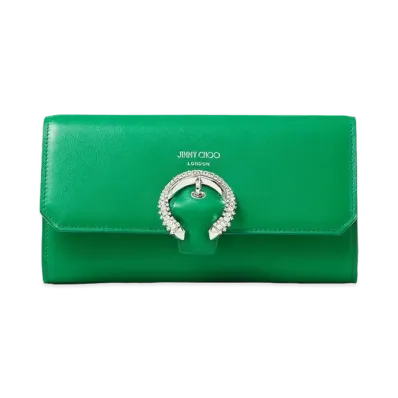 Jimmy Choo Wallet W/Chain Smooth Calf Wallet With Crystal Buckle "Malachite"