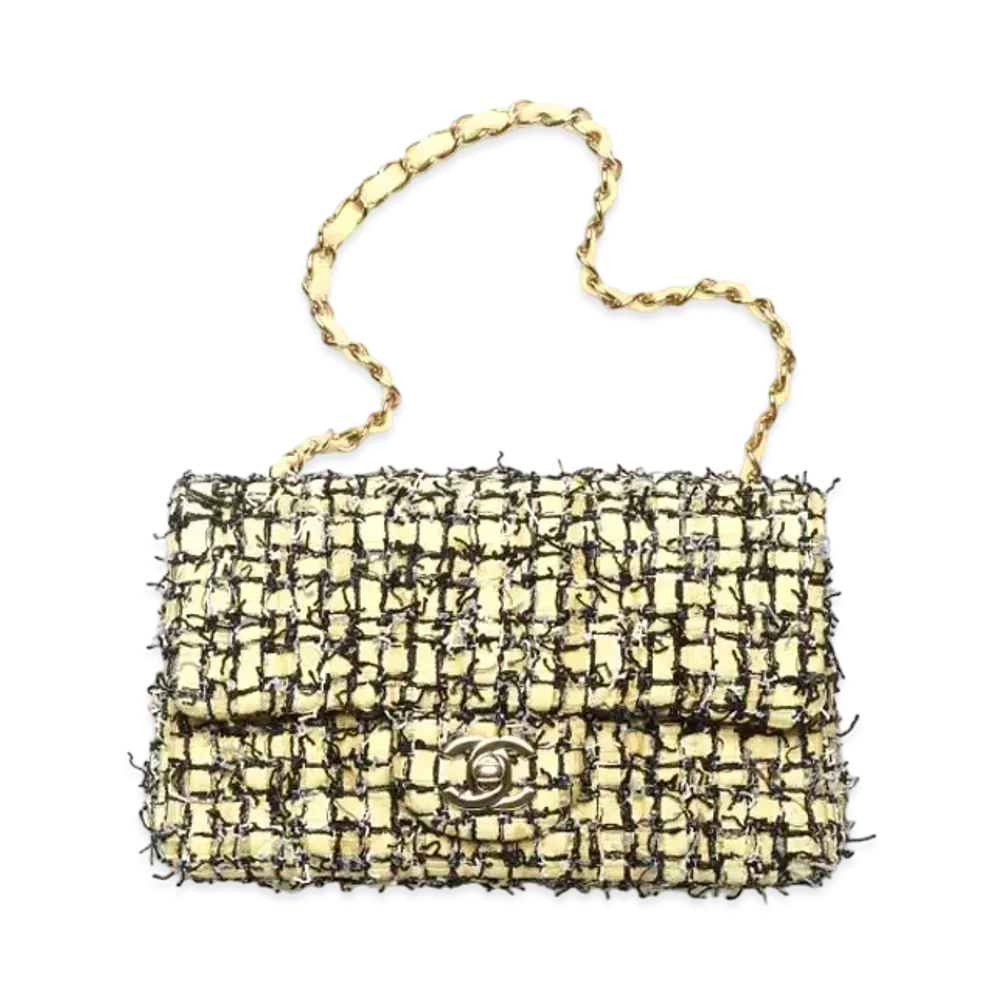 CHANEL Mini Flap Bag Blade Tweed "Yellow/Black/Gray"