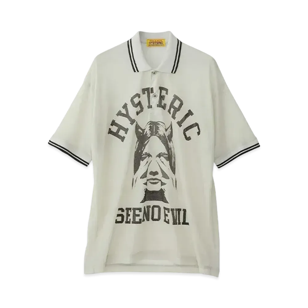 HYSTERIC GLAMOUR See No Evil Mesh Polo Shirt "White"
