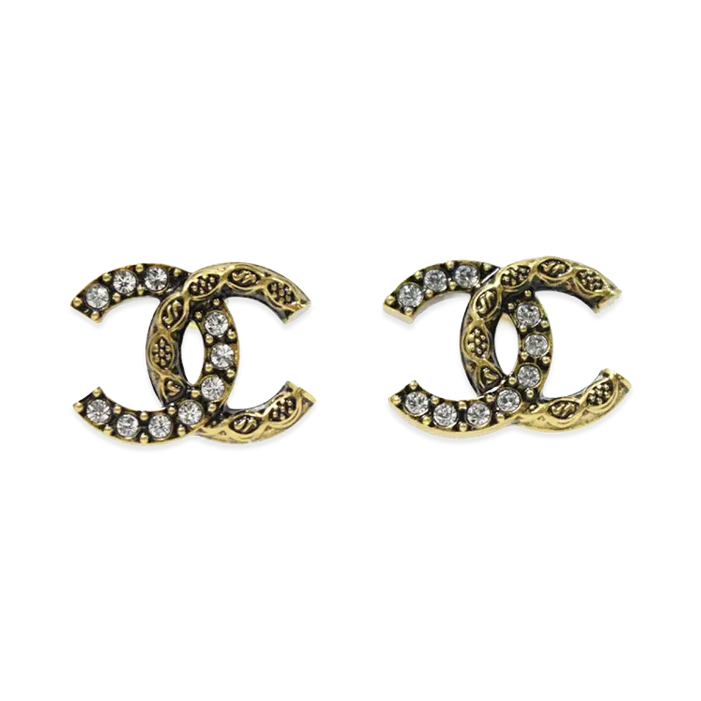 CHANEL Women's Coco Mark Rhinestone Earrings "Gold"