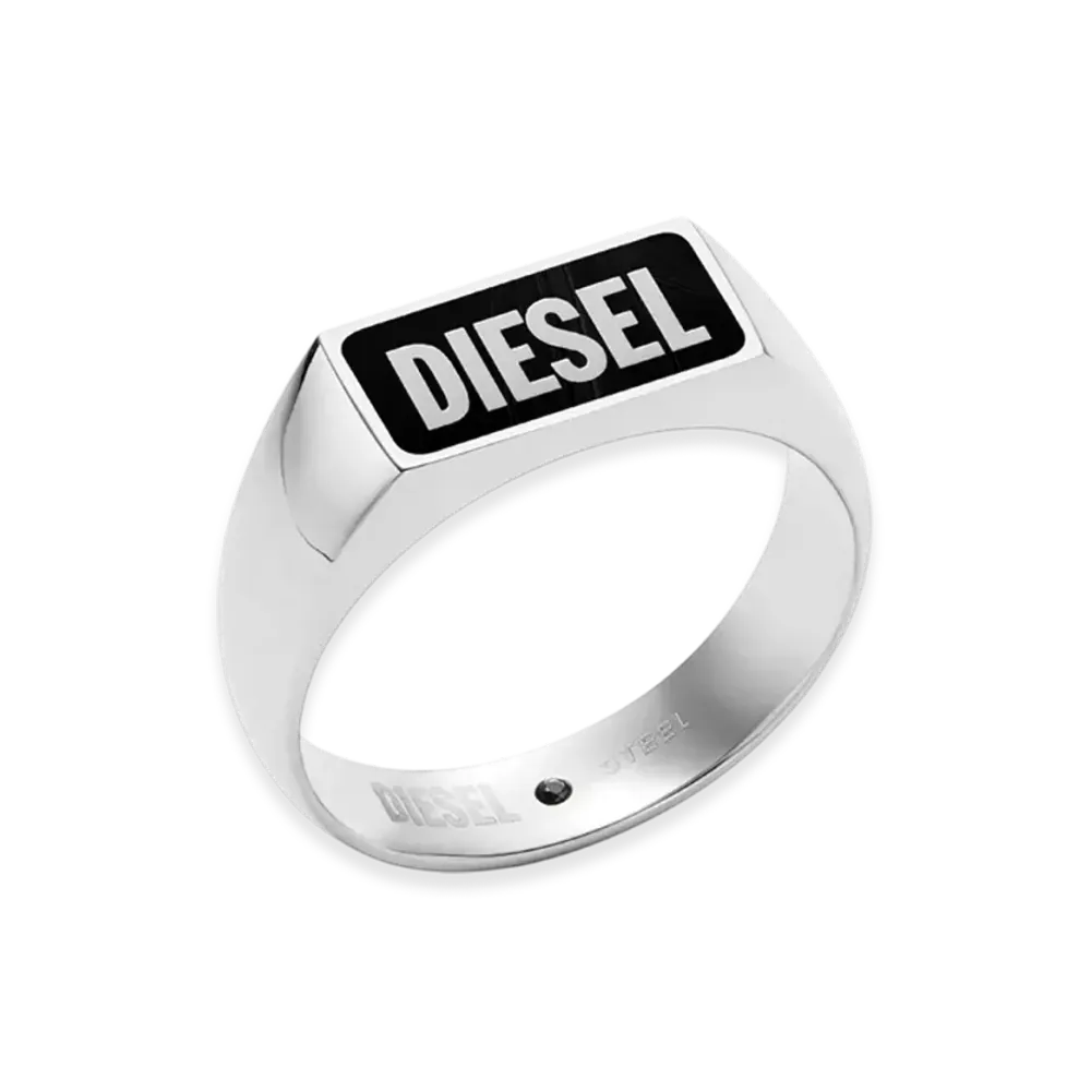Diesel Dx1512 Black Agate Signet Ring "Silver"