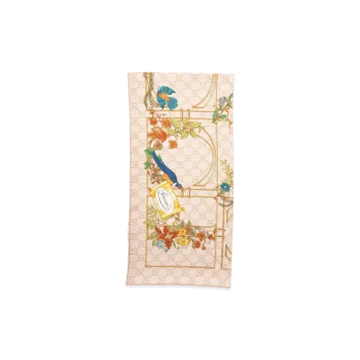 GUCCI Women's Animal And Floral Print Foulard "Cream"
