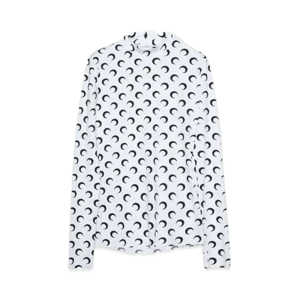 Marine serre MOON PRINTED JERSEY SECOND SKIN HIGHNECK TOP "OPTICAL WHITE"
