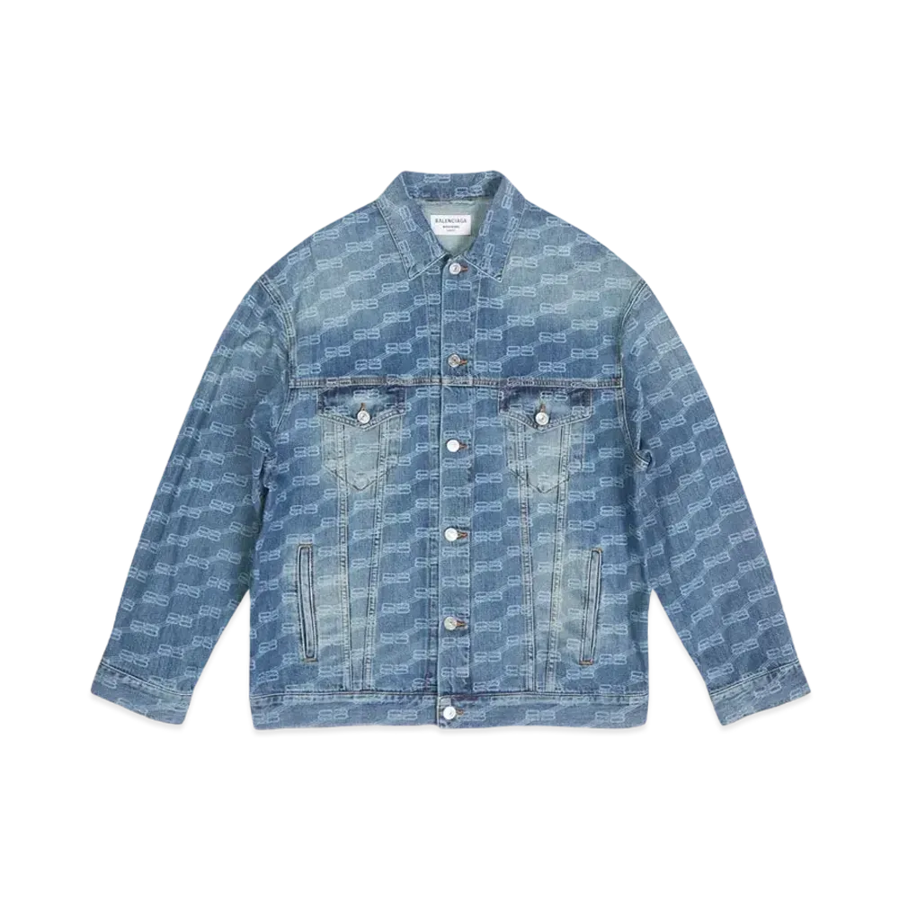 BALENCIAGA MENS BB Monogram Large Fit Jacket "Blue"