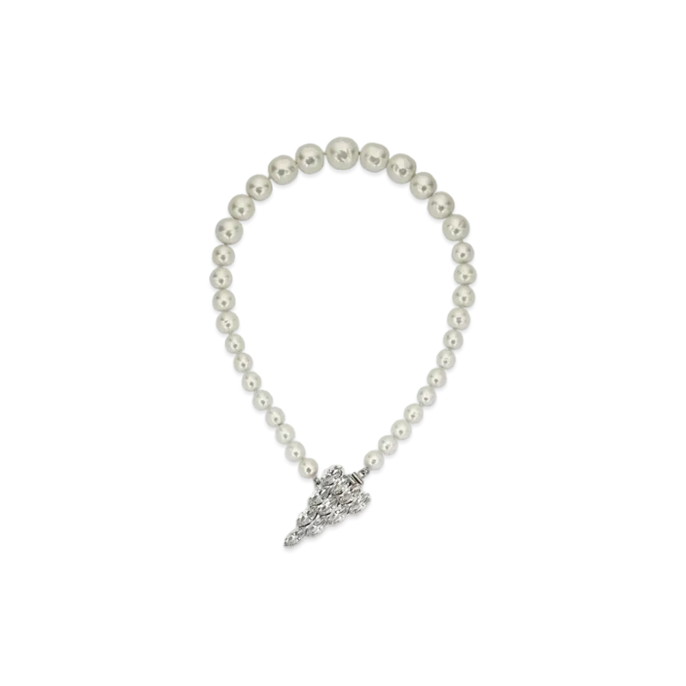 GUCCI Pearl & Crystal Necklace Tone Metal "Palladium"