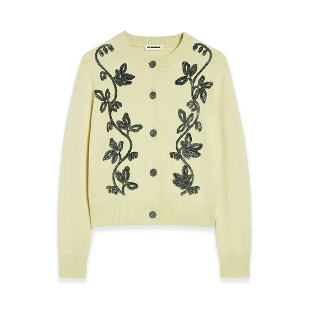 Jil Sander Wool Blend Embroidered Cardigan "Lime Wash"
