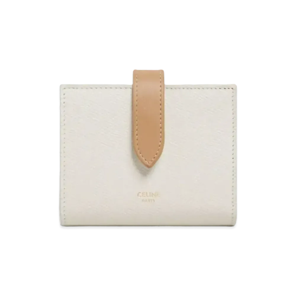 CELINE Small Strap Wallet in Bicolour Grained Calfskin "White/Desert"