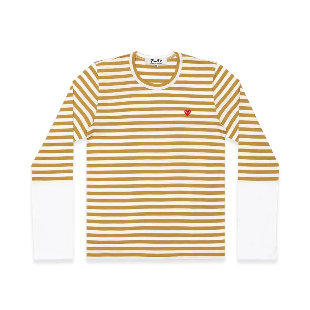 PLAY COMME des GARCONS Small Red Heart Striped L/S T-Shirt Ladies "Olive/White"